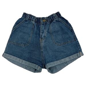 Women’s Vintage Jean Shorts Elastic Paperbag Waist Mom Shorts Blue Denim Baggy